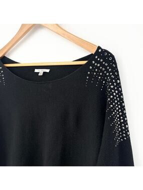 Vila Milano Studded Black Crystal Shoulder Ribbed Stretch Top Size L